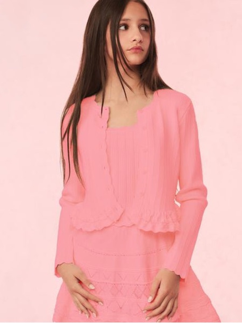 NWT. LoveShackFancy. Mari Knit Peplum Cardigan. Sunset Pink. Size XS.